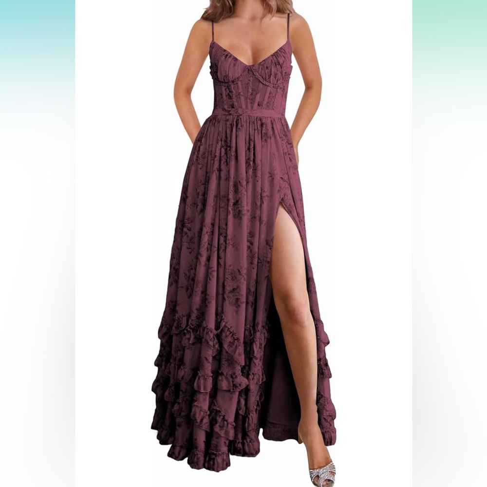Elegant Plum Floral Maxi Dress